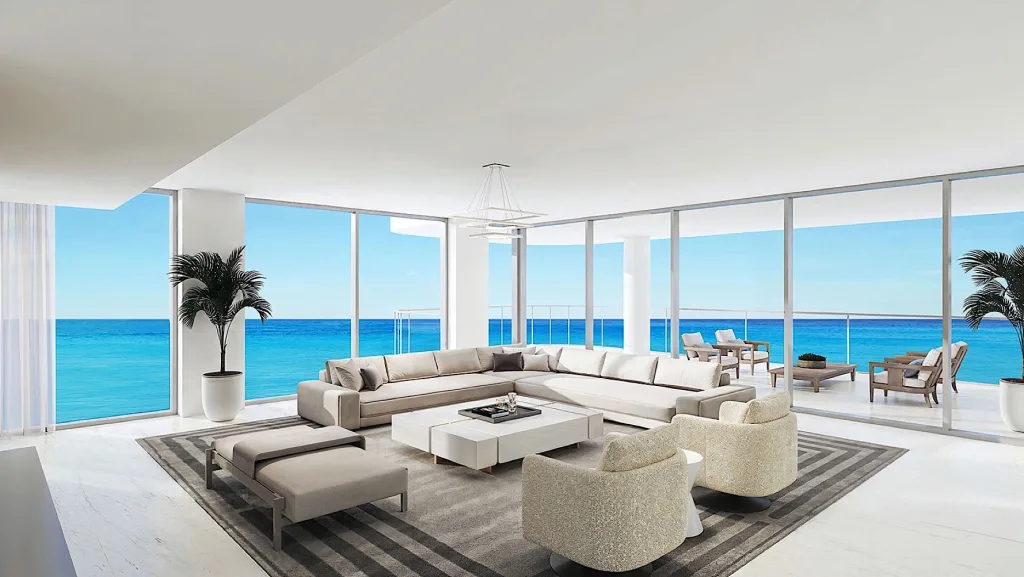 Living Room of a condo at Ocean580 in Pompano Beach